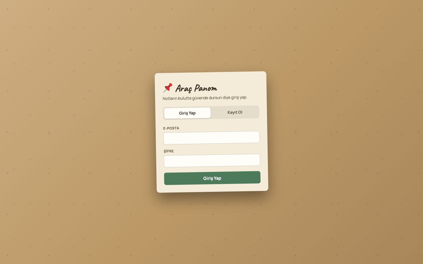 Araç Panom login screen