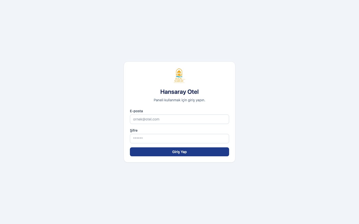 Hansaray Hotel admin panel login screen